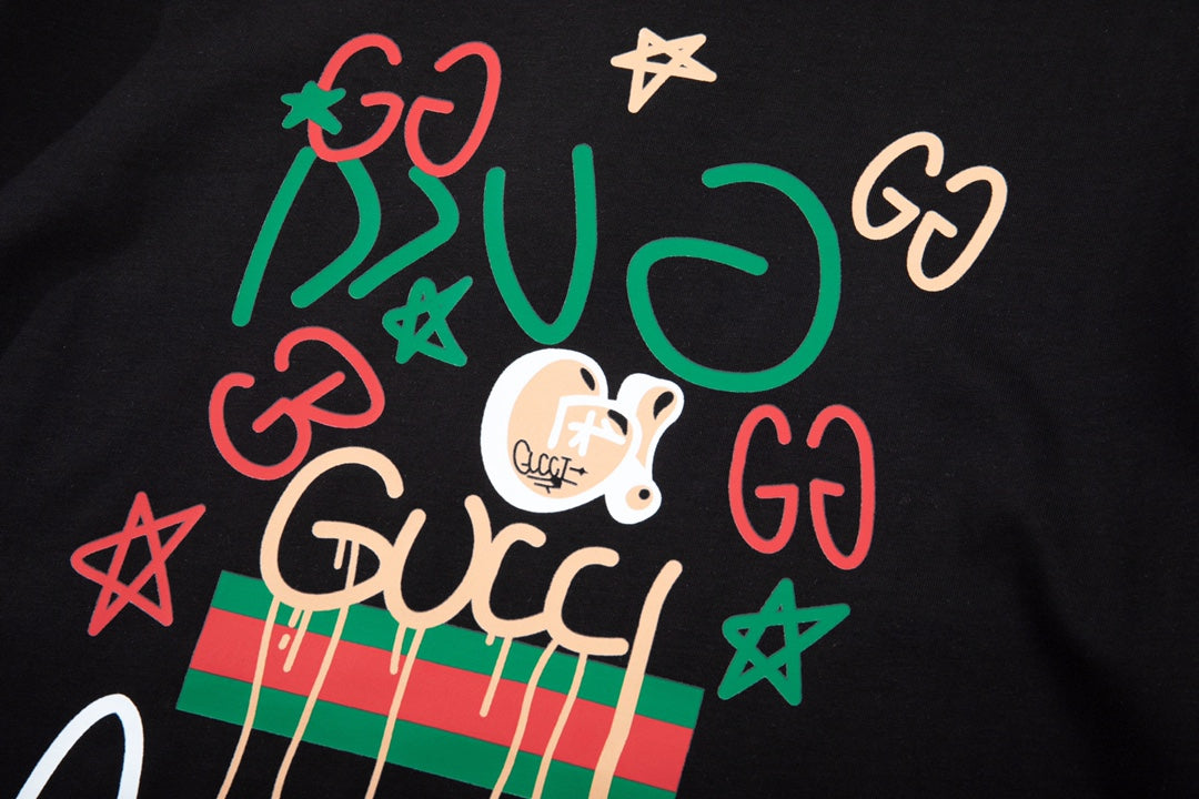 Camiseta Gucci Random Letter Printing Designer - Preto