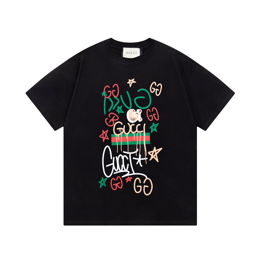 Camiseta Gucci Random Letter Printing Designer - Preto