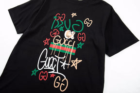 Camiseta Gucci Random Letter Printing Designer - Preto