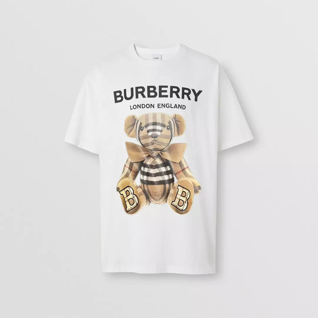 Camiseta BURBERRУ com Estampa de Logo Urso de Laço Unissex - Branca