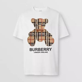 Camiseta BURBERRУ com Estampa de Logo Urso Xadrez Unissex - Branca