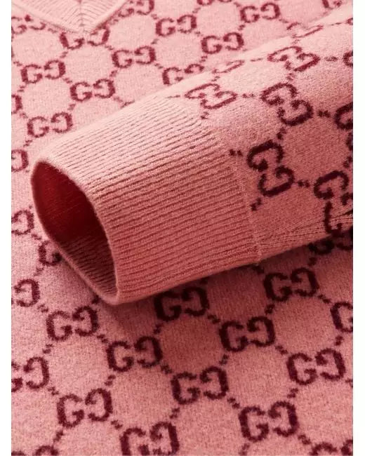 Suéter GG Monograma mescla lã feltrada com decote em V